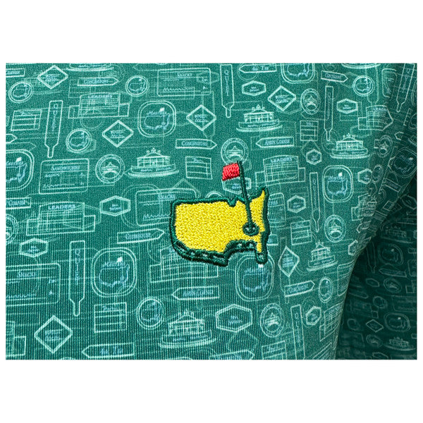 Masters Peter Millar Tech Evergreen Signs Icons Pattern Performance Golf Shirt Polo