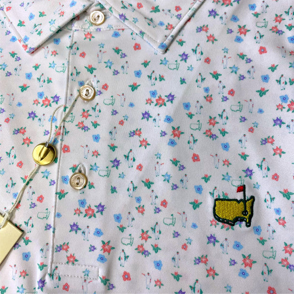 Masters Peter Millar Performance Tech White Caddies and Azaleas Pattern Polo