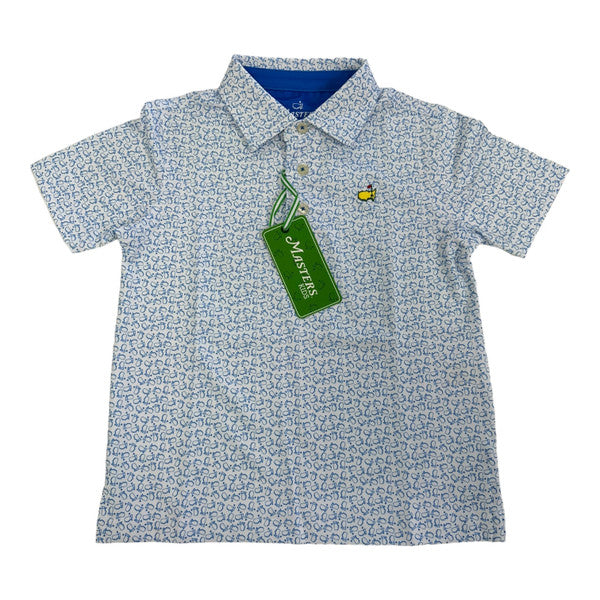 Masters Kids Toddler White Tech Polo with Blue Outline Map Logo Patter
