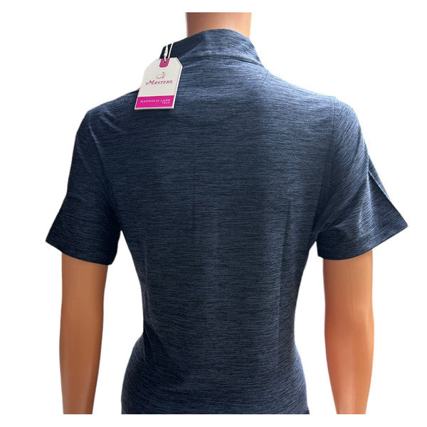 Masters Magnolia Lane Tech Navy Blue 1/4 Zip Mock Neck Short Sleeve Performance Top with Light Blue Zipper