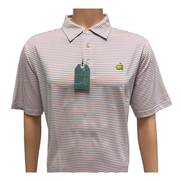 Masters Tech White, Blue and Red Thin Multi Stripe Performance Golf Shirt Polo