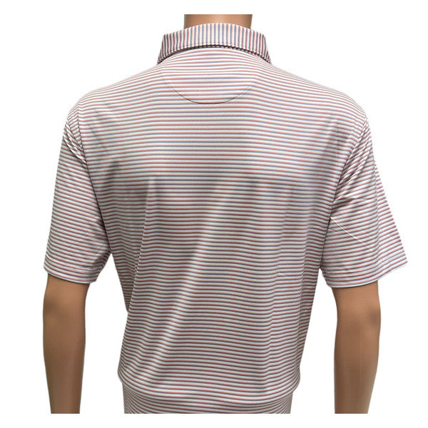Masters Tech White, Blue and Red Thin Multi Stripe Performance Golf Shirt Polo