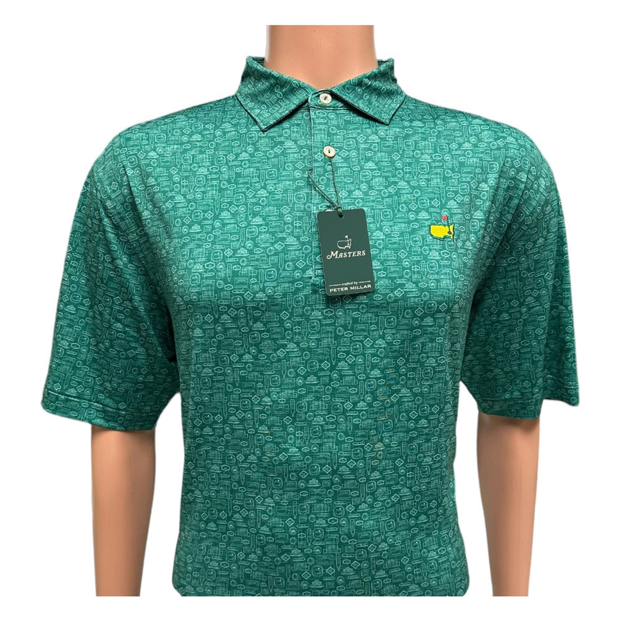 Masters Peter Millar Tech Evergreen Signs & Icons Pattern Performance Golf Polo Shirt