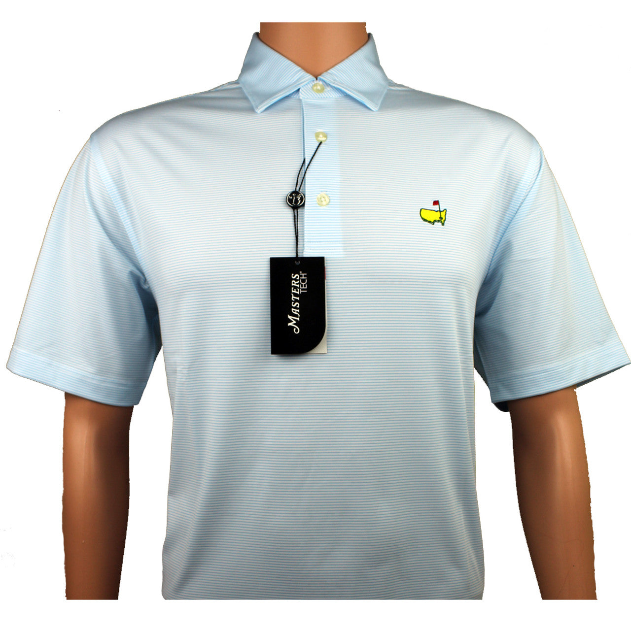 Masters Performance Tech White & Baby Blue Stripe Golf Shirt