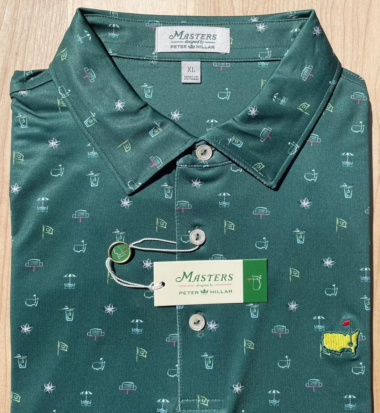 2025 Peter Millar Large Men's Golf Polo Masters Icon Concessions Print Shirt