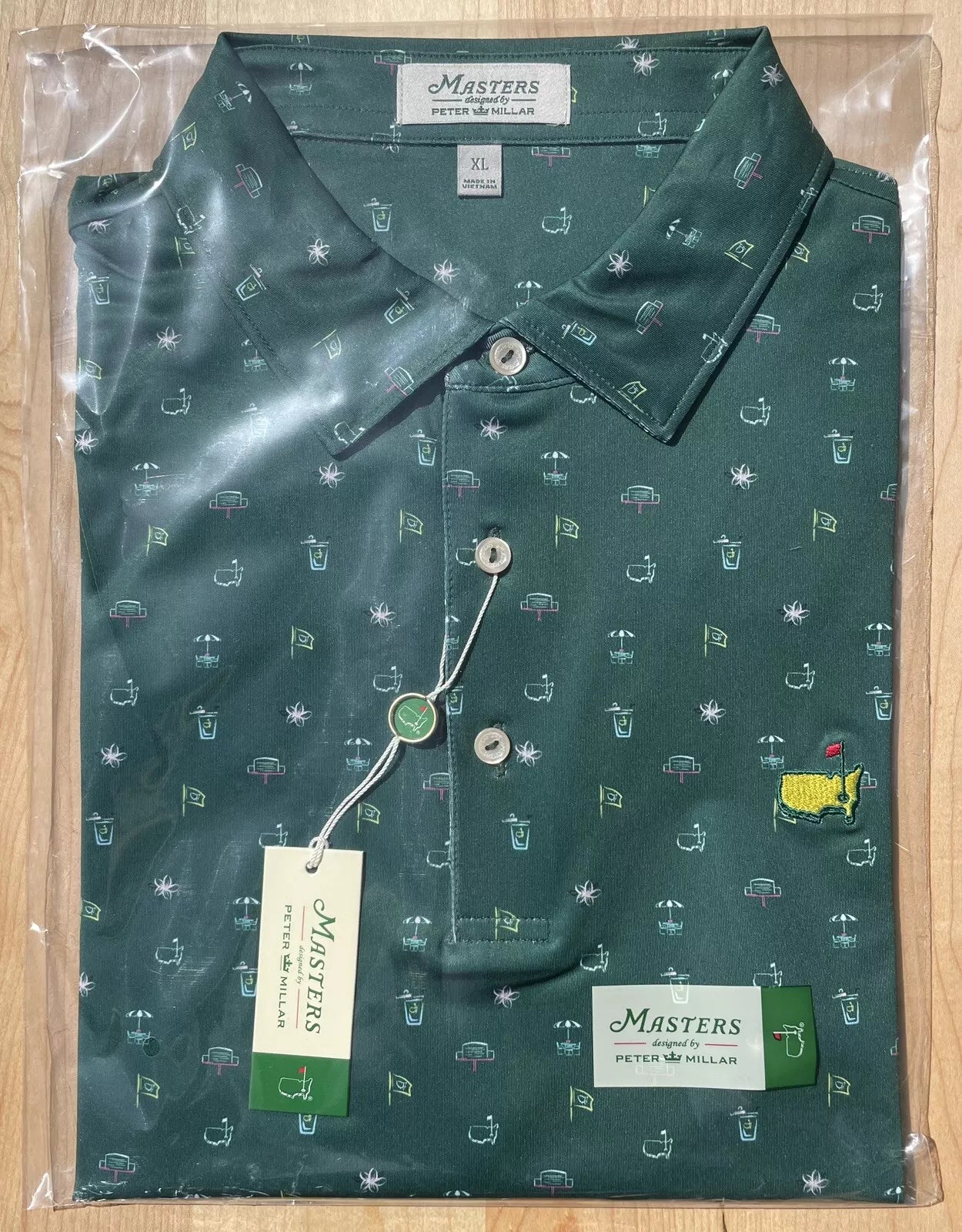 2025 Peter Millar Large Men's Golf Polo Masters Icon Concessions Print Shirt