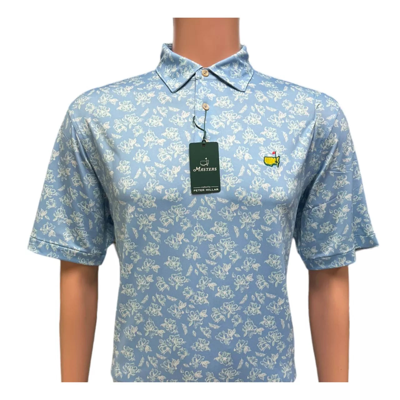 2025 MASTERS by Peter Millar Men's Performance Golf Polo Shirt Blue Azaleas NEW