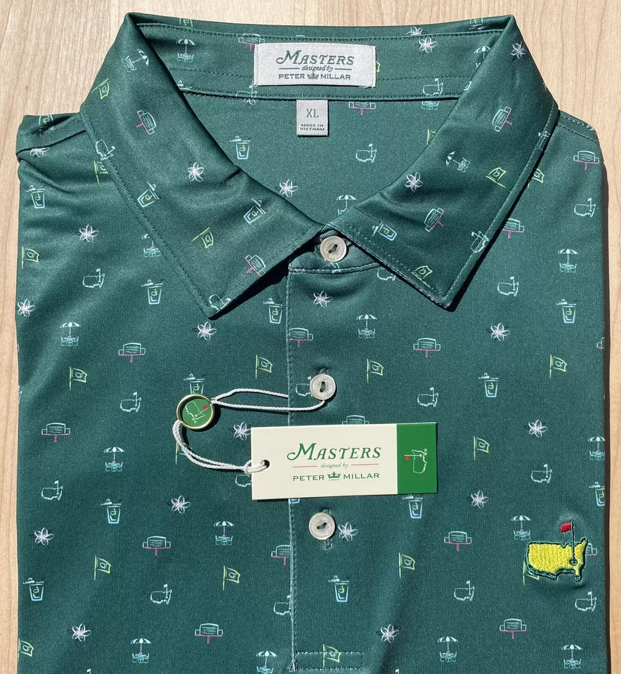 2025 Peter Millar Large Men's Golf Polo Masters Icon Concessions Print Shirt